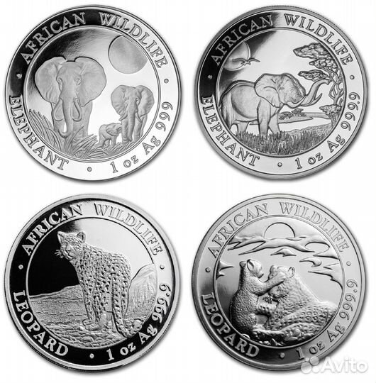 Сомали Слон Леопард серебро унция 2014 2018 2019