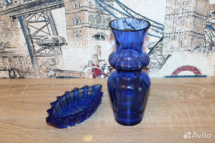 Вазочка из синего стекла СССР