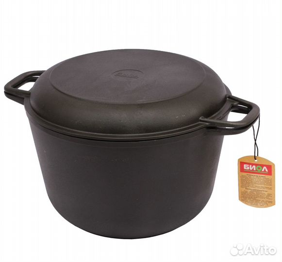 Кастрюля чугунная 6л с крышкой-сковородой Биол