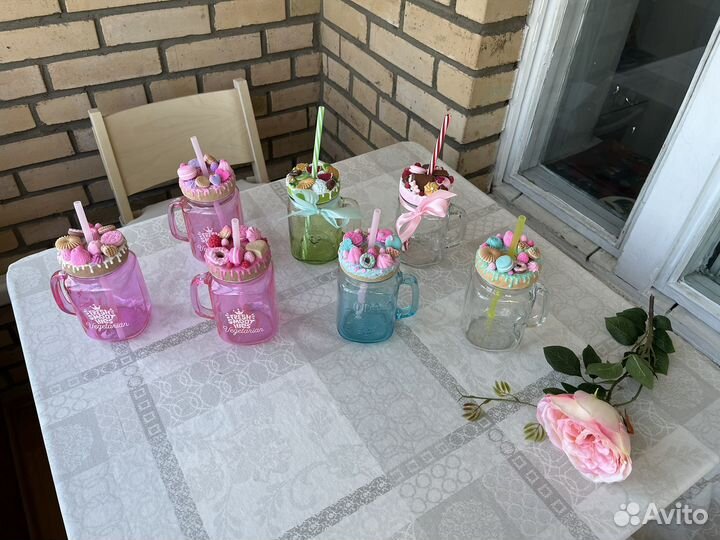 Кружка / банка с декором из полимерной глины