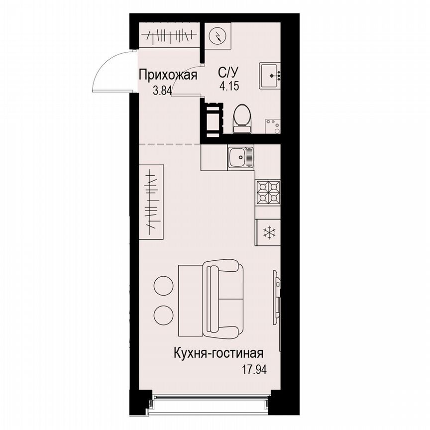 Квартира-студия, 25,9 м², 5/6 эт.