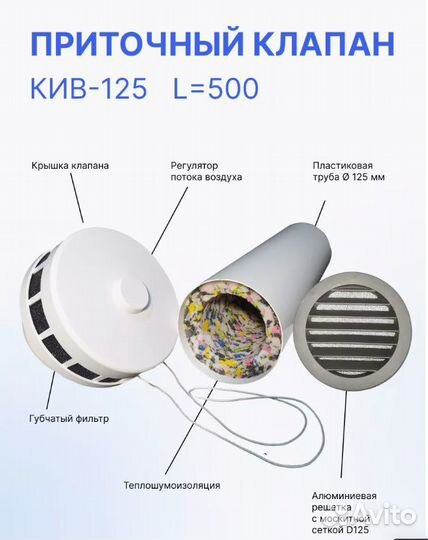 Приточный вентиляционный Клапан кив-125 + Монтаж
