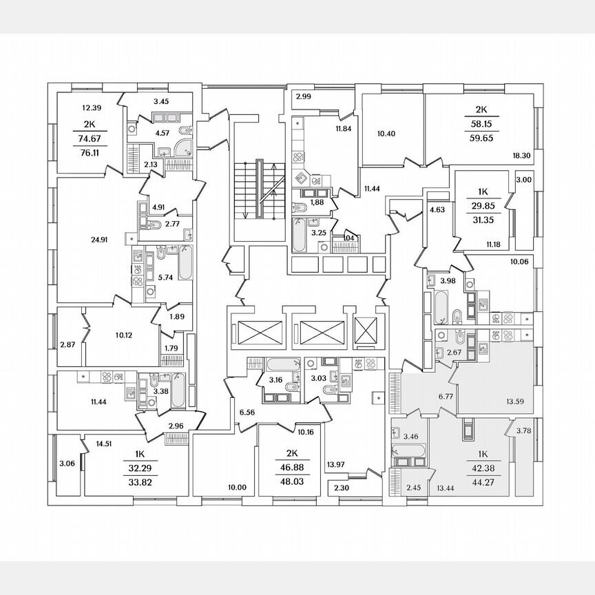 1-к. квартира, 44,3 м², 20/22 эт.
