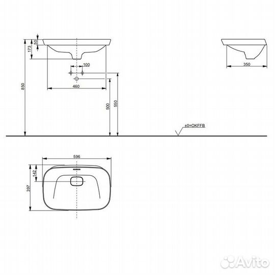 Toto neorest Раковина 596x397x173(50) мм, полувст