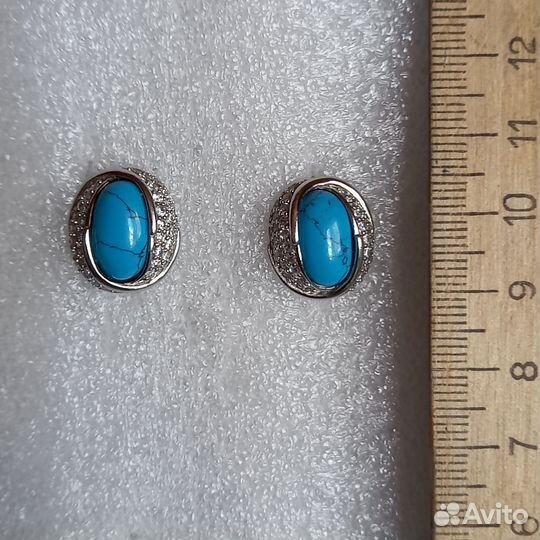 Серьги кольцо гранат, серьги бирюза