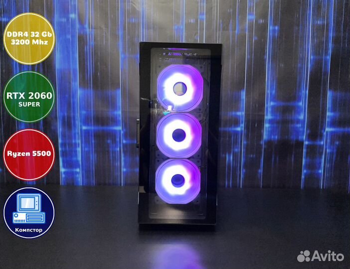 Игровой пк новый AMD5500-RTX2060SUP-32DDR4-JEU-A520