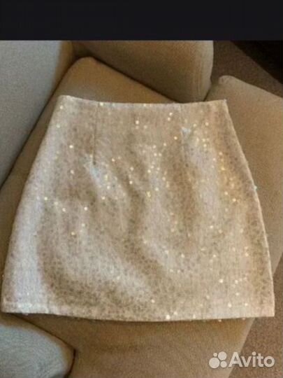 Юбка в пайетках мини белая новогодняя