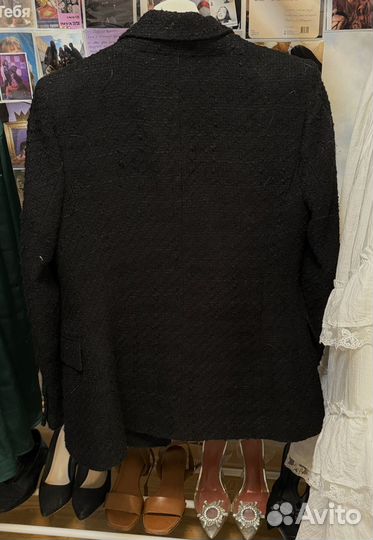 Твидовый пиджак черный zara