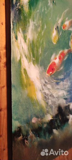 Картина маслом Карпы Кои большая большая