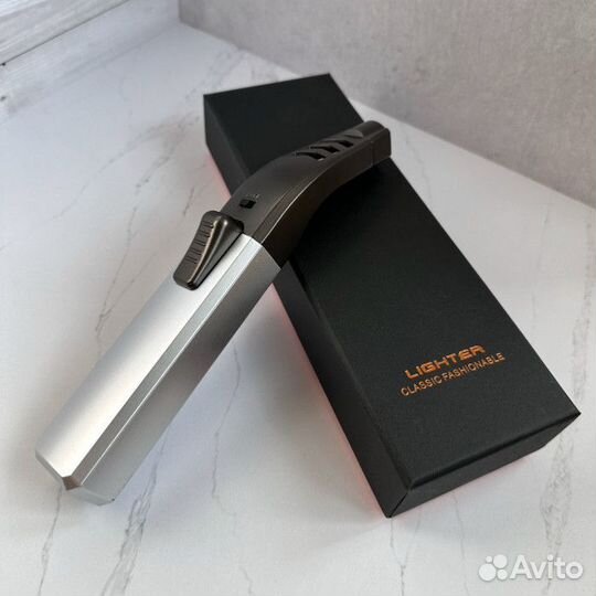 Большая турбо-зажигалка (Сверхмощная, Серебро )