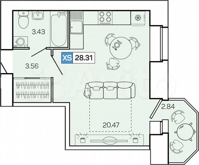 Квартира-студия, 28,3 м², 9/9 эт.