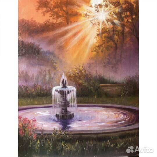 Картина маслом Рассвет Фонтан Утро