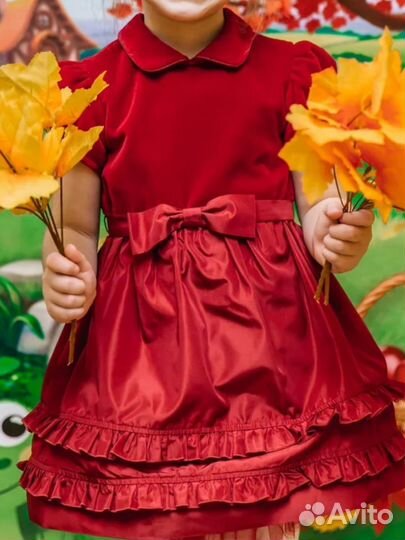 Платье бархатное красное для девочки 104