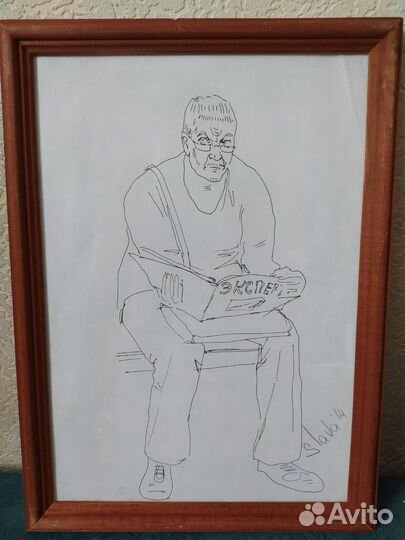 2 картины скетчи рисунки в рамках,с подписью