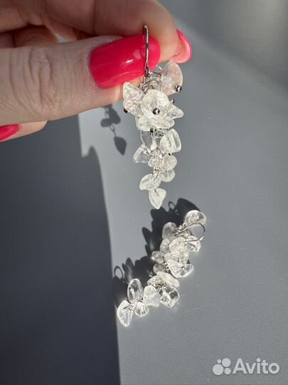 Серьги гроздья из горного хрусталя