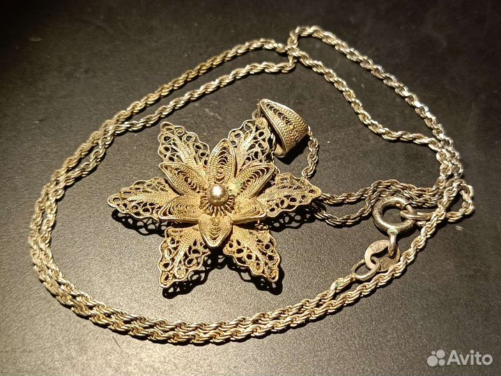 Подвеска серебро 925 с цепочкой 925. РФ СССР