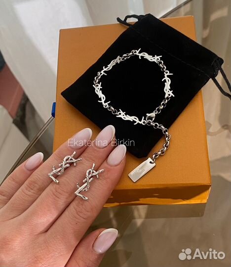 Серьги ysl браслет цвет серебро сталь цепочка