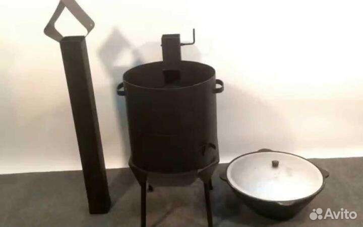 Казан чугунный 8 литров+печь с трубой с дверцей