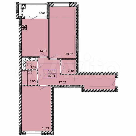2-к. квартира, 80,8 м², 4/8 эт.