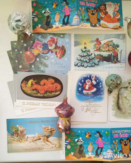 Открытки СССР чистые конфетти ёлочные игрушки