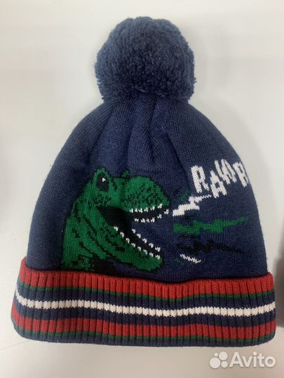 Шапка демисезонная/ тёплая зима с динозавром