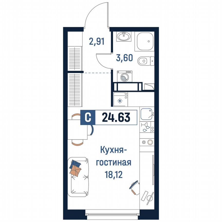 Квартира-студия, 24,6 м², 14/18 эт.