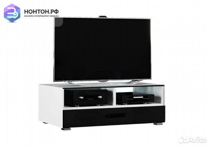 Тв тумба со стеклом Квадро черный глянец / белый