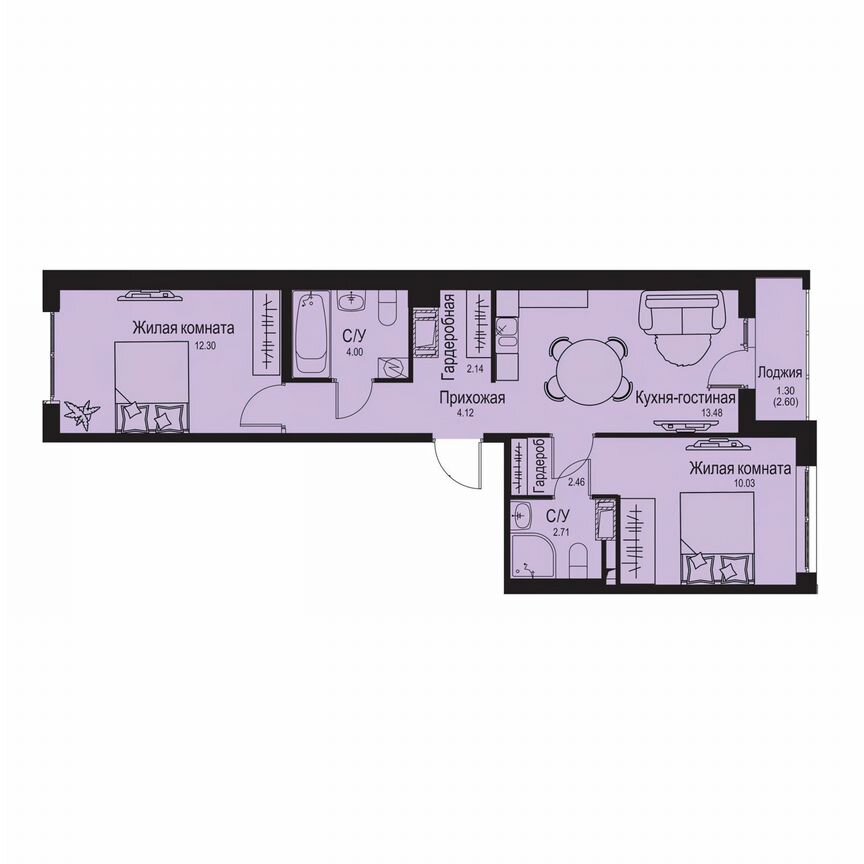 2-к. квартира, 52,5 м², 2/9 эт.
