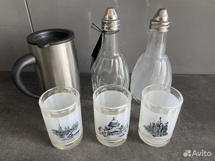 Набор посуды пакетом, рюмки, кружка соусник