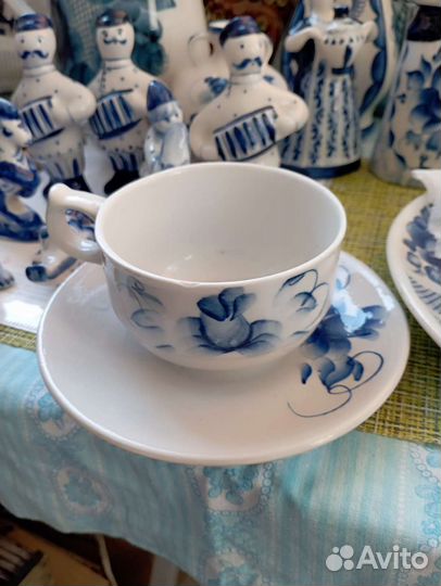 Чайная пара Гжель 1970-1980гг, основа для часов