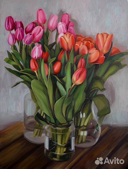Картина маслом на холсте Натюрморт с тюльпанами