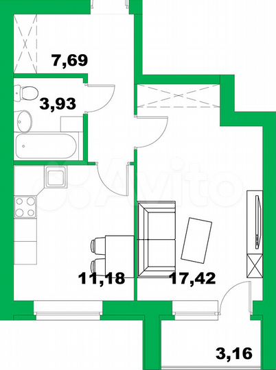 1-к. квартира, 41,8 м², 8/8 эт.