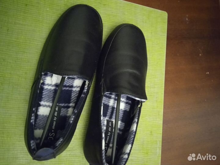 Мужские кожаные тапки на теплом подкладе