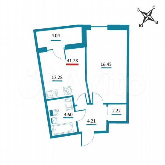 1-к. квартира, 41,8 м², 4/22 эт.