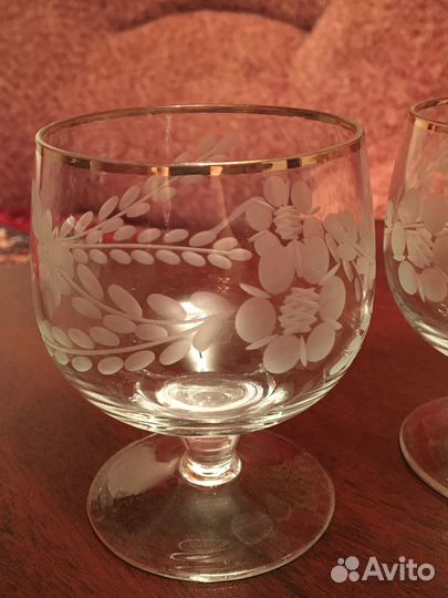 Бокалы, рюмки с позолотой, гравировка, СССР