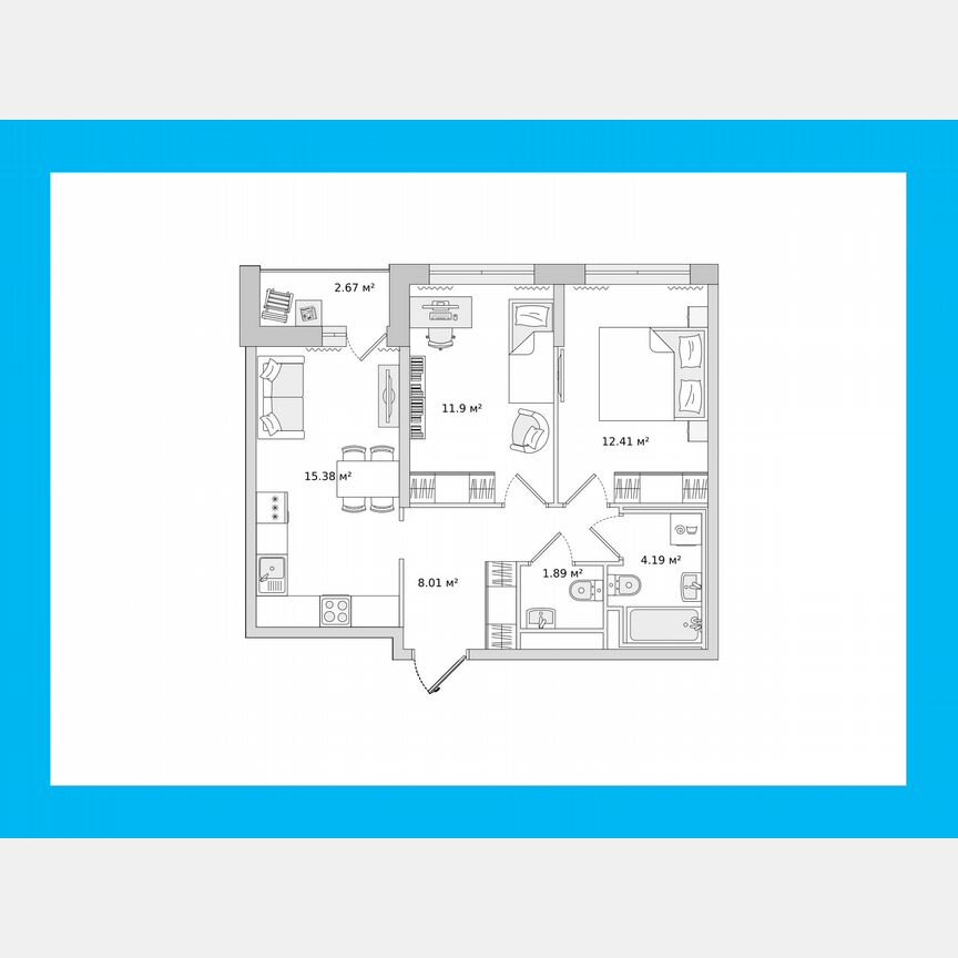2-к. квартира, 53,5 м², 18/21 эт.
