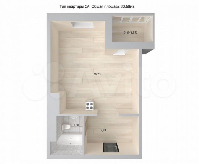 Квартира-студия, 30,7 м², 14/19 эт.