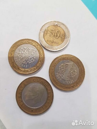 Монеты рубль, крона, лира