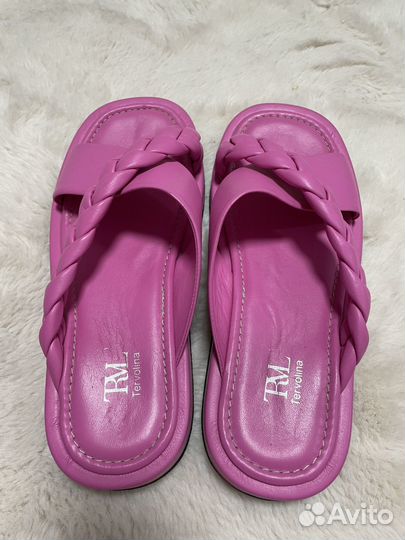 Сланцы розовые кожаные женские 39