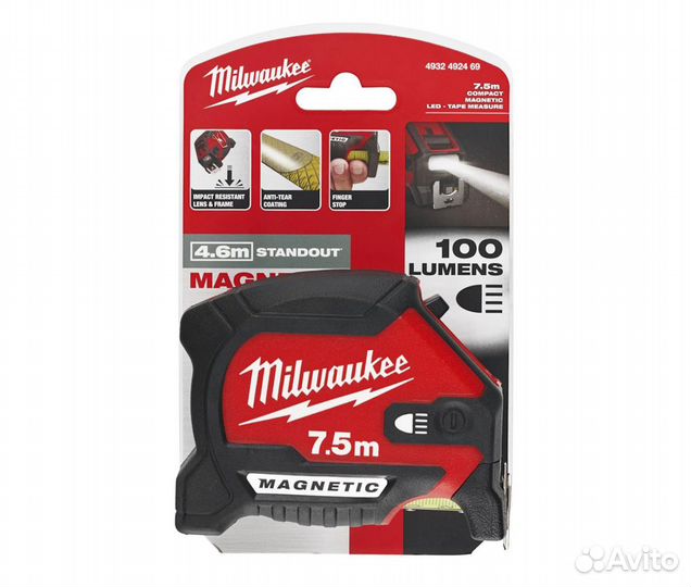 Рулетка Milwaukee 7.5 м с LED-подсветкой 493249246