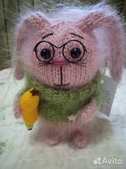 Мягкая игрушка заяц из шерсти мохера новая