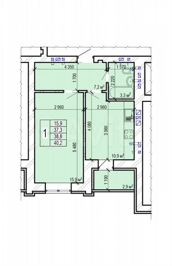 1-к. квартира, 40,2 м², 9/10 эт.