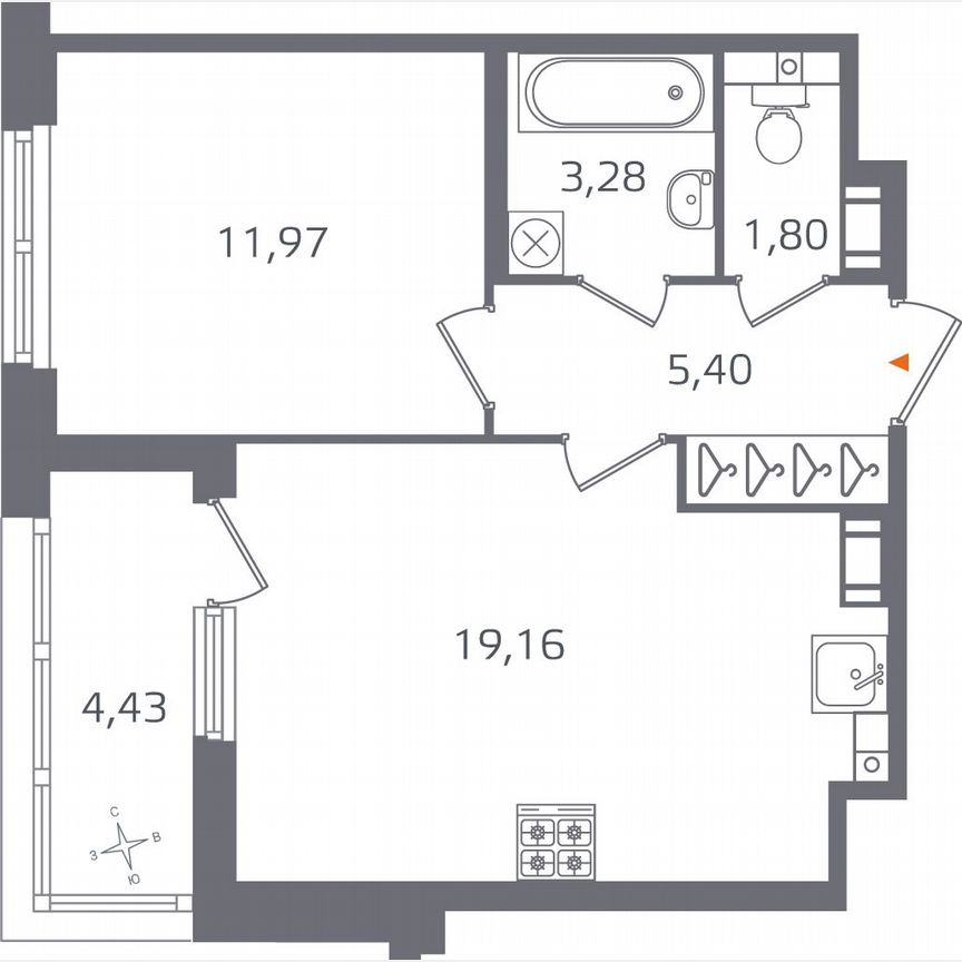 1-к. квартира, 43,8 м², 9/17 эт.