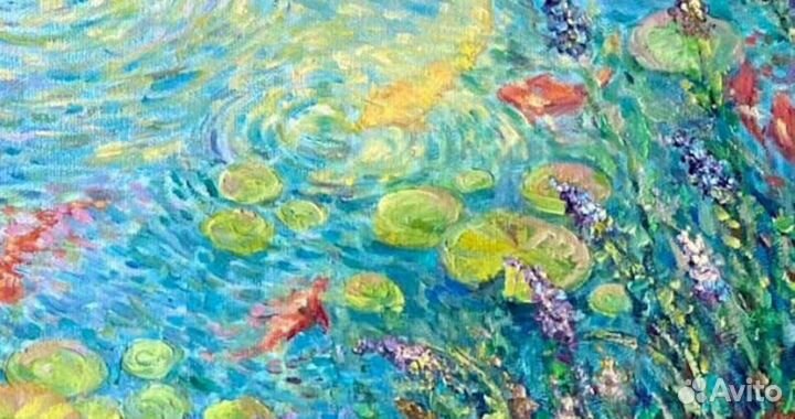 Текстурная картина маслом карпы кои Примерка