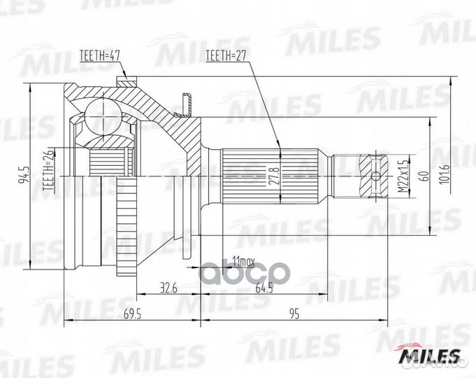 ШРУС hyundai trajet (FO) (2.0L) нар. GA20553 Miles
