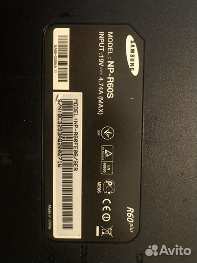Ноутбук samsung NP-R60S