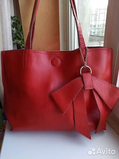Сумка женская натуральная кожа красная бу