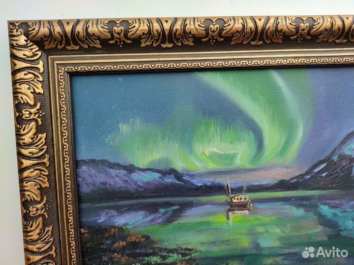 Картина с северным сиянием Апатиты. Бронь