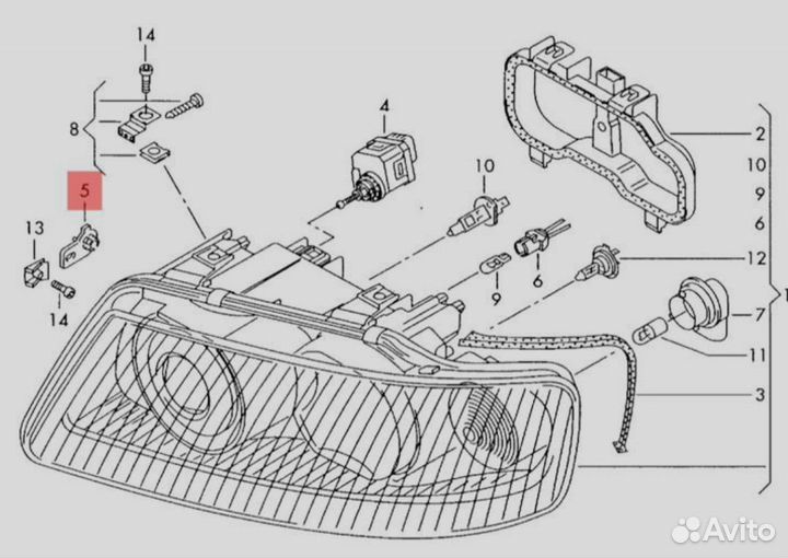 Ремкомплект креплений оптики Audi A3 A6 C5