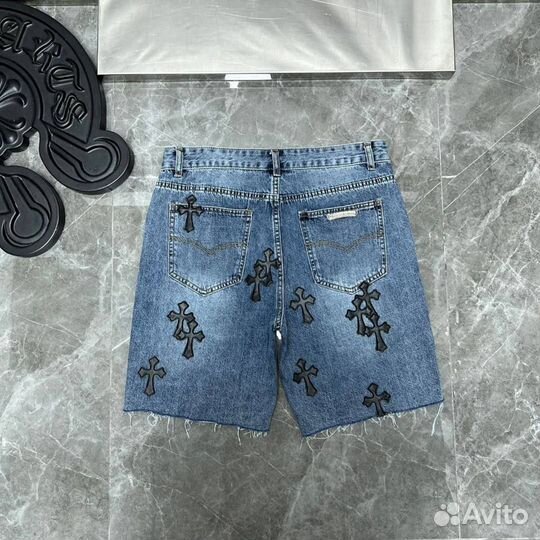 Chrome hearts шорты джинсовые с крестами